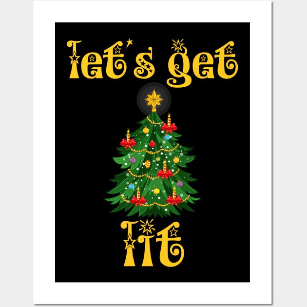 Let's Get Lit Drinking Funny Christmas Wall Art by medrik